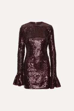 Sequins|Mini Dresses-ROTATE Birger Christensen Sequins Ls Mini Dress Burgundy Zinfandelcolor