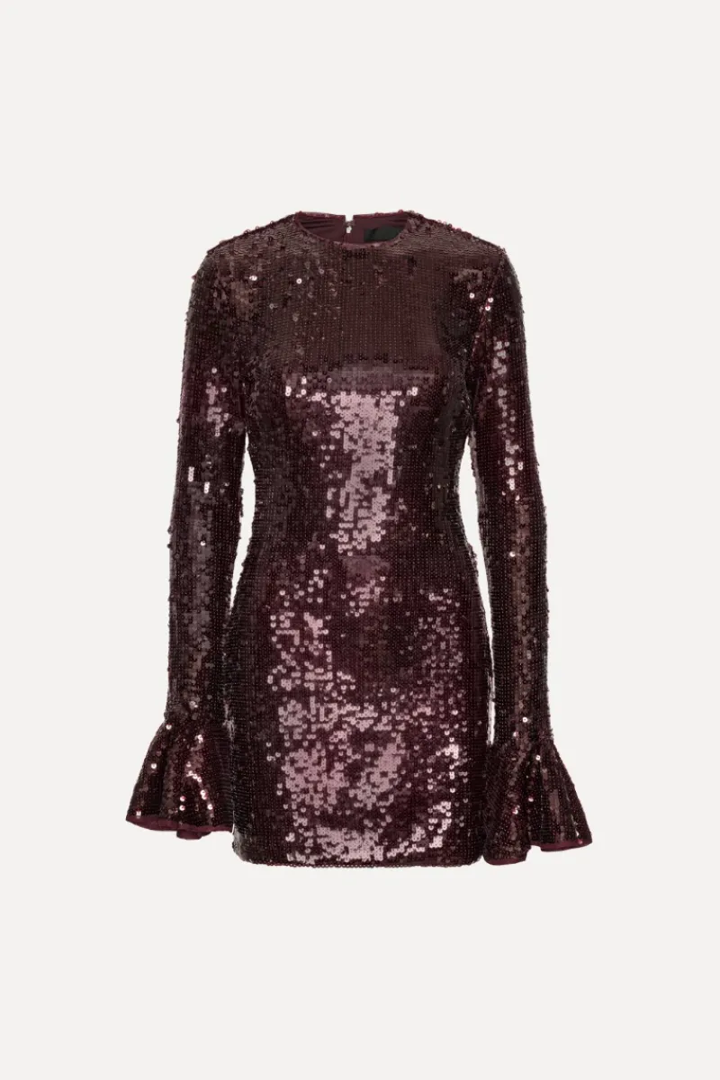 Sequins|Mini Dresses-ROTATE Birger Christensen Sequins Ls Mini Dress Burgundy Zinfandelcolor