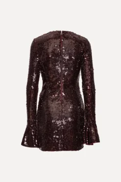 Sequins|Mini Dresses-ROTATE Birger Christensen Sequins Ls Mini Dress Burgundy Zinfandelcolor