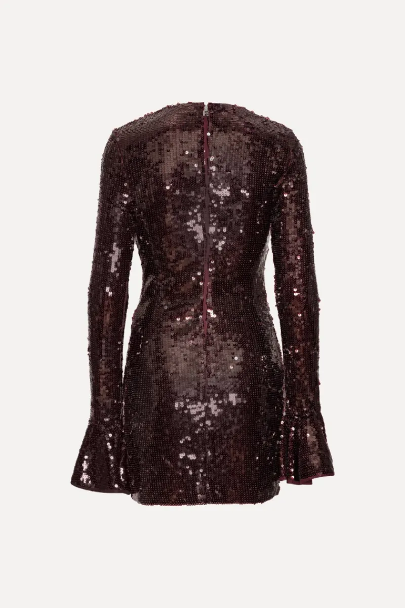 Sequins|Mini Dresses-ROTATE Birger Christensen Sequins Ls Mini Dress Burgundy Zinfandelcolor