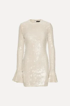 Sequins|Mini Dresses-ROTATE Birger Christensen Sequins Ls Mini Dress Creme Nougat color