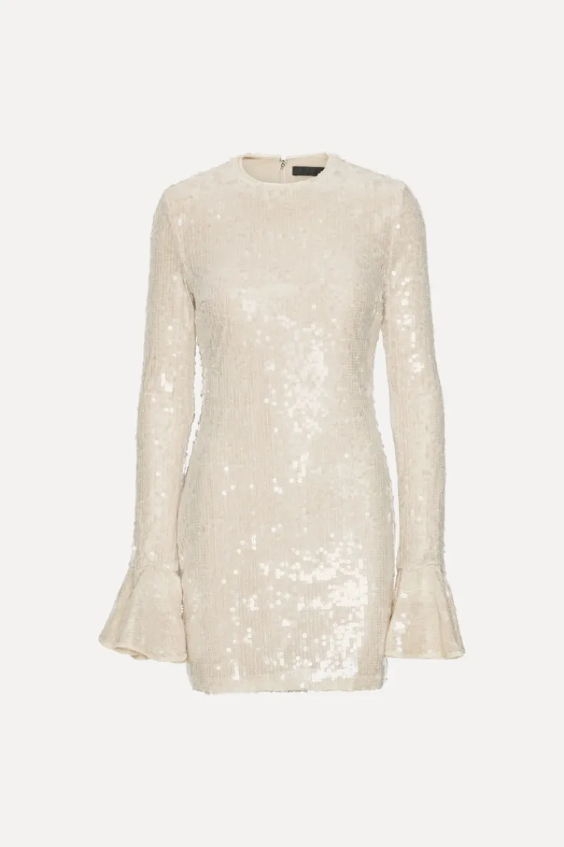 Sequins|Mini Dresses-ROTATE Birger Christensen Sequins Ls Mini Dress Creme Nougat color