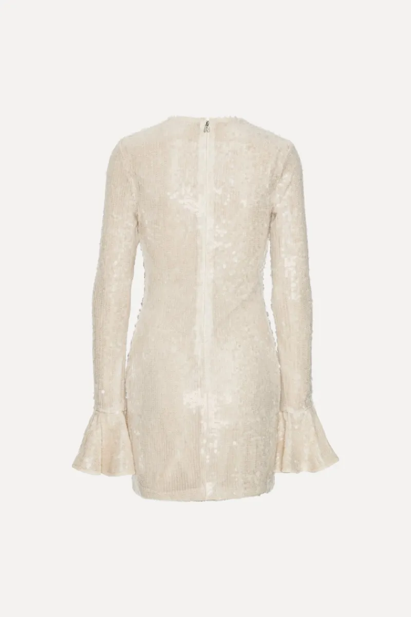 Sequins|Mini Dresses-ROTATE Birger Christensen Sequins Ls Mini Dress Creme Nougat color