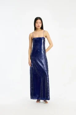 Sequins|Maxi Dress-ROTATE Birger Christensen Sequins Max Dress Dark Blue Mazarine Blue color