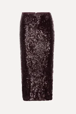 Skirts-ROTATE Birger Christensen Sequins Pencil Skirt Burgundy Zinfandelcolor