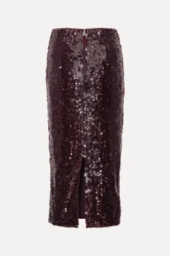 Skirts-ROTATE Birger Christensen Sequins Pencil Skirt Burgundy Zinfandelcolor