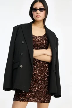 Sequins|Mini Dresses-ROTATE Birger Christensen Sequins Sleeveless Dress Dark Brown CHICORY COFFEE color