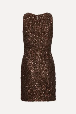 Sequins|Mini Dresses-ROTATE Birger Christensen Sequins Sleeveless Dress Dark Brown CHICORY COFFEE color