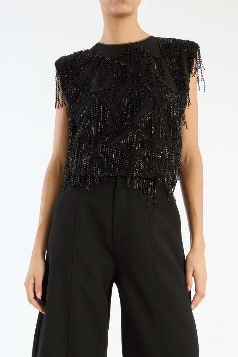 Tops-ROTATE Birger Christensen Sequins Sleeveless Top Black Black color