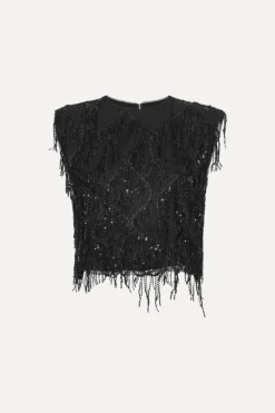 Tops-ROTATE Birger Christensen Sequins Sleeveless Top Black Black color