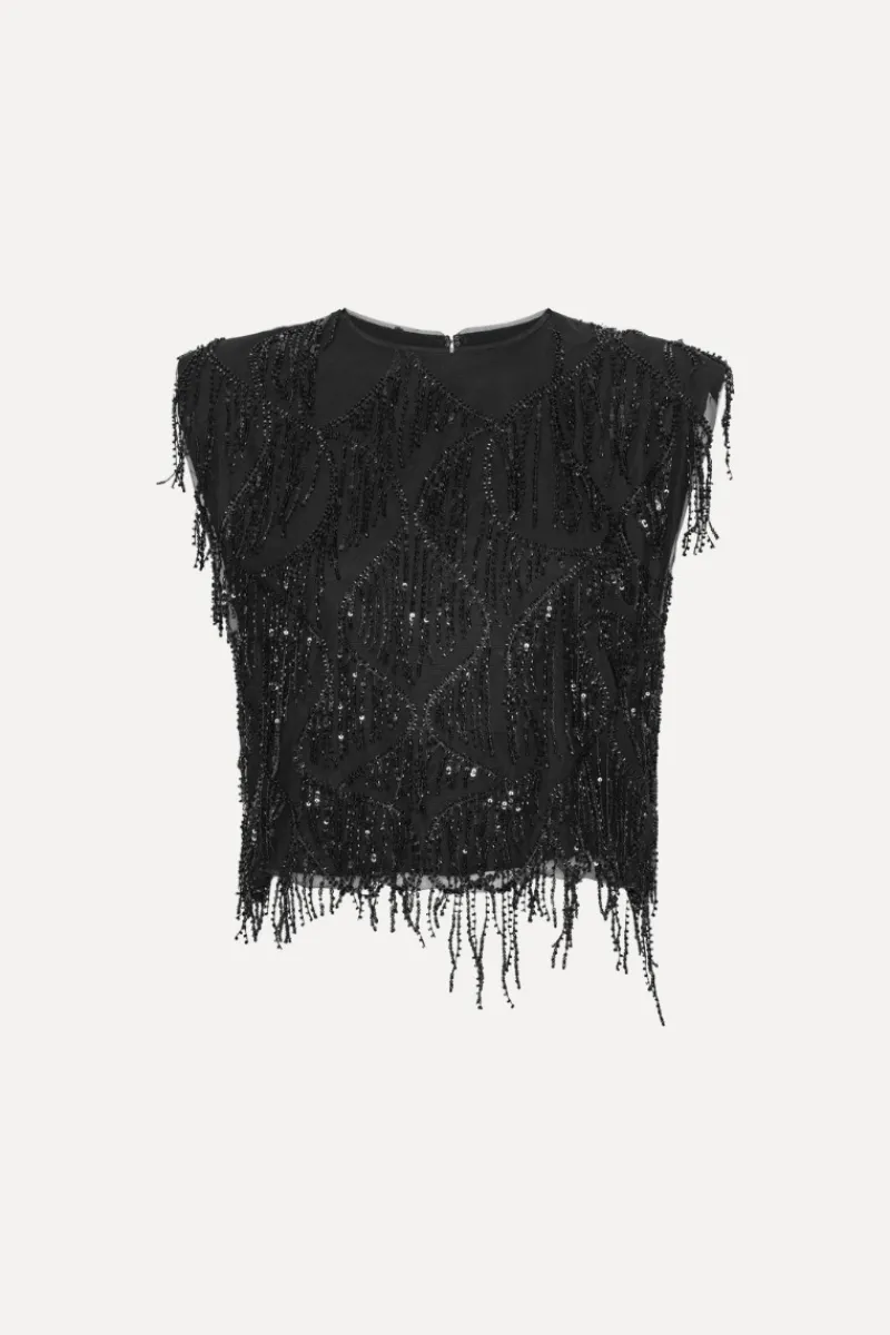 Tops-ROTATE Birger Christensen Sequins Sleeveless Top Black Black color