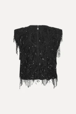 Tops-ROTATE Birger Christensen Sequins Sleeveless Top Black Black color