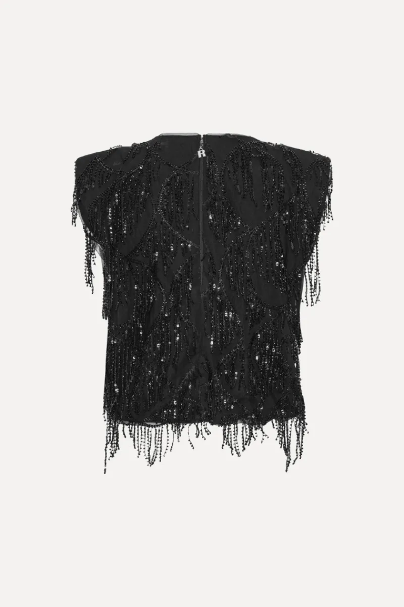 Tops-ROTATE Birger Christensen Sequins Sleeveless Top Black Black color