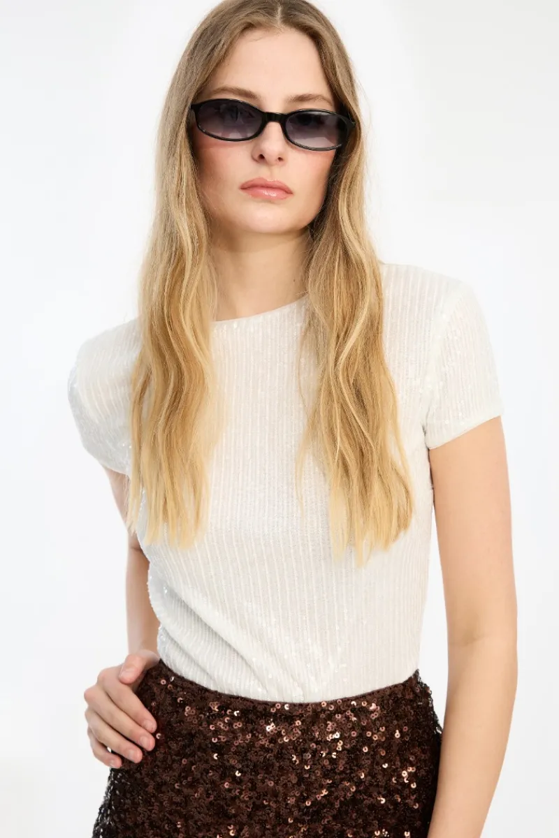 Tops-ROTATE Birger Christensen Sequins T-shirt Bright White Bright White color