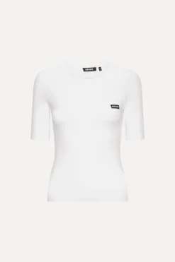 Tops-ROTATE Birger Christensen Short Sleeve T-shirt White Logo Bright White color