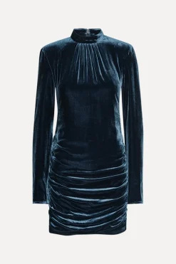 Mini Dresses|Dresses-ROTATE Birger Christensen Silk Velvet Ls Mini Dress Dark Blue Graphite color
