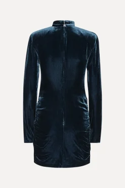 Mini Dresses|Dresses-ROTATE Birger Christensen Silk Velvet Ls Mini Dress Dark Blue Graphite color