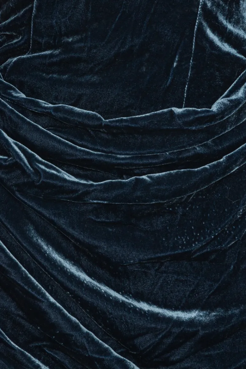 Dresses-ROTATE Birger Christensen Silk Velvet Slit Dress Dark Blue Graphite color