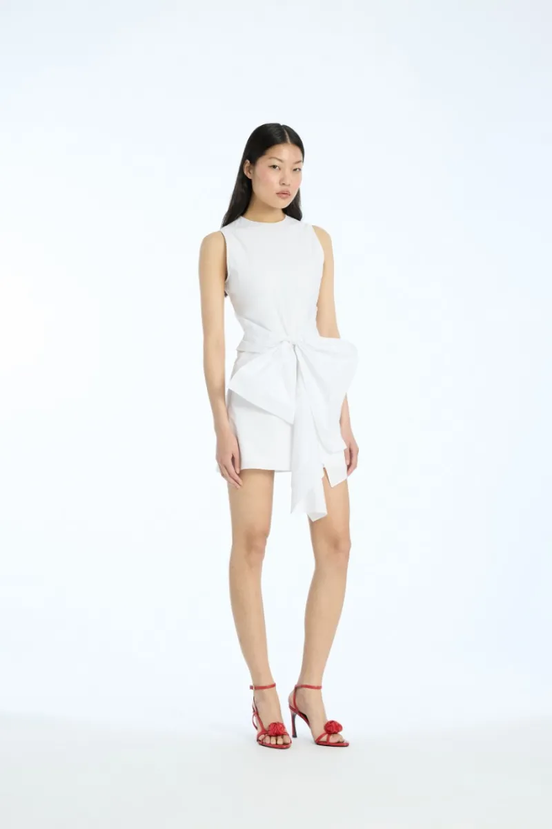 Mini Dresses|Dresses-ROTATE Birger Christensen Sleeveless Dress W/ Bow Bright White Bright White color