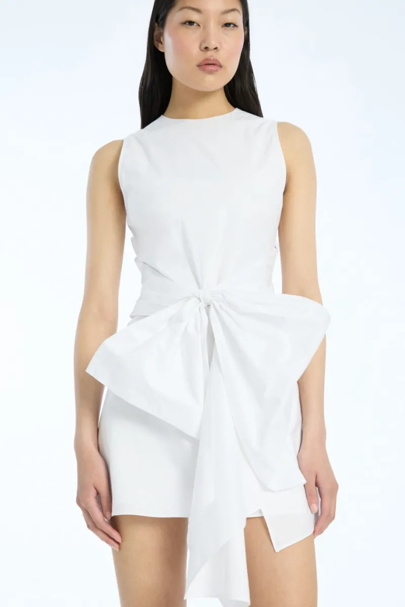 Mini Dresses|Dresses-ROTATE Birger Christensen Sleeveless Dress W/ Bow Bright White Bright White color