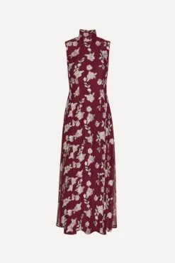 Maxi Dress|Dresses-ROTATE Birger Christensen Sleeveless Maxi Dress Bordeaux Flower Print Zinfandel Comb.color