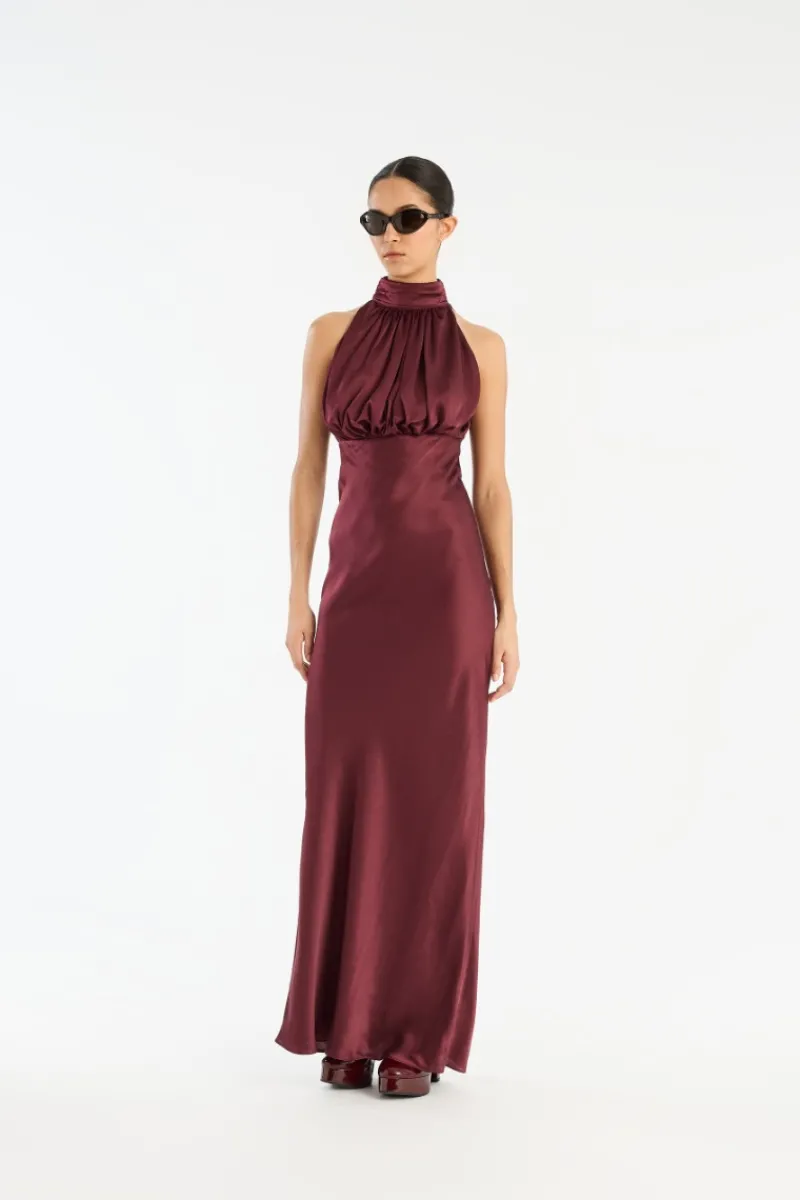 Dresses|Maxi Dress-ROTATE Birger Christensen Sleeveless Silk Dress Burgundy Zinfandelcolor