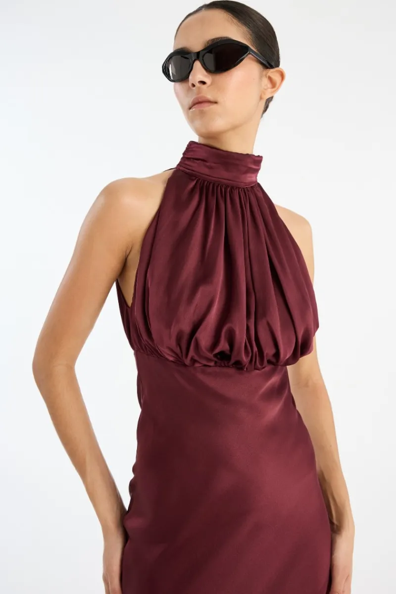Dresses|Maxi Dress-ROTATE Birger Christensen Sleeveless Silk Dress Burgundy Zinfandelcolor