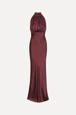 Dresses|Maxi Dress-ROTATE Birger Christensen Sleeveless Silk Dress Burgundy Zinfandelcolor