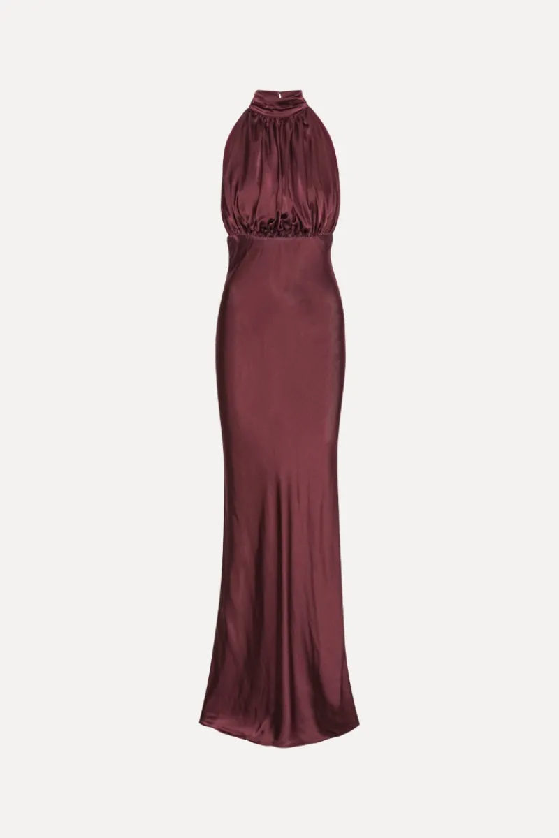 Dresses|Maxi Dress-ROTATE Birger Christensen Sleeveless Silk Dress Burgundy Zinfandelcolor