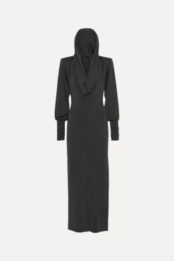 Maxi Dress|Dresses-ROTATE Birger Christensen Slinky Hooded Dress Black Black color