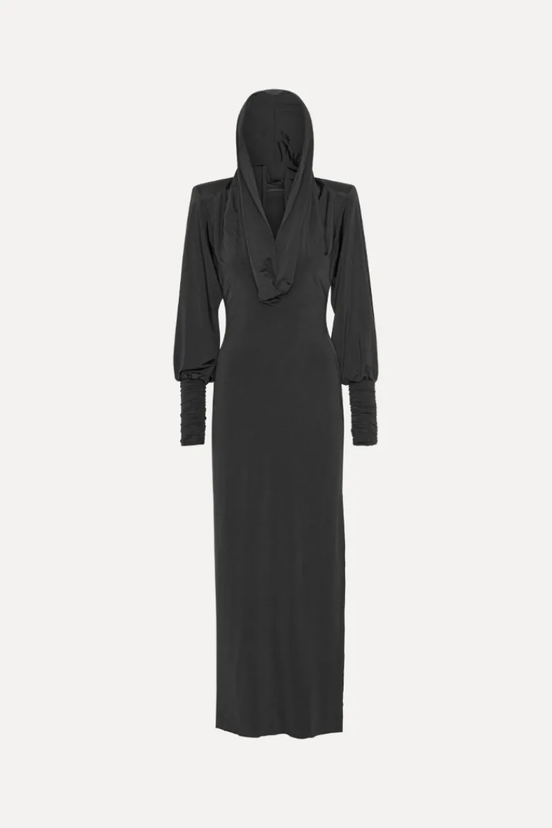 Maxi Dress|Dresses-ROTATE Birger Christensen Slinky Hooded Dress Black Black color
