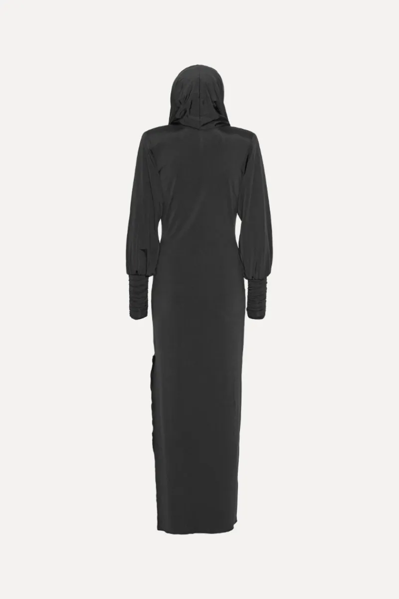 Maxi Dress|Dresses-ROTATE Birger Christensen Slinky Hooded Dress Black Black color
