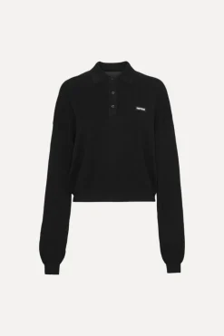 Knitwear|Tops-ROTATE Birger Christensen Slinky Knit Polo Black Black color