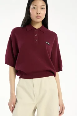 Knitwear|Tops-ROTATE Birger Christensen Slinky Knit Polo Bordeaux Zinfandelcolor