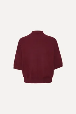 Knitwear|Tops-ROTATE Birger Christensen Slinky Knit Polo Bordeaux Zinfandelcolor