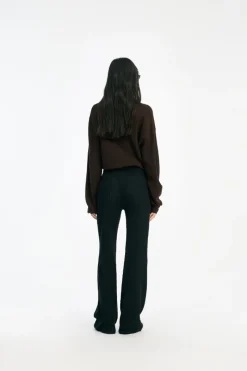 Knitwear|Tops-ROTATE Birger Christensen Slinky Knit Polo Dark Brown Molé color