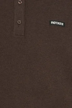 Knitwear|Tops-ROTATE Birger Christensen Slinky Knit Polo Dark Brown Molé color