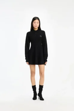 Mini Dresses|Knitwear-ROTATE Birger Christensen Slinky Knit Polo Dress Black Black color