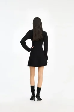 Mini Dresses|Knitwear-ROTATE Birger Christensen Slinky Knit Polo Dress Black Black color