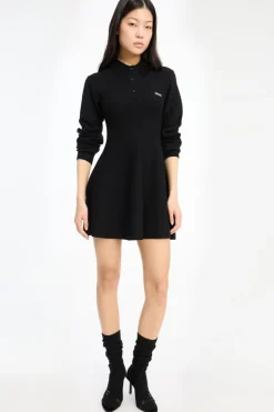Mini Dresses|Knitwear-ROTATE Birger Christensen Slinky Knit Polo Dress Black Black color