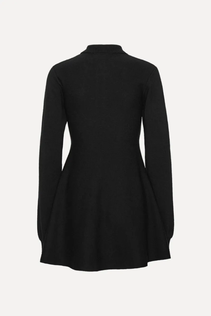 Mini Dresses|Knitwear-ROTATE Birger Christensen Slinky Knit Polo Dress Black Black color