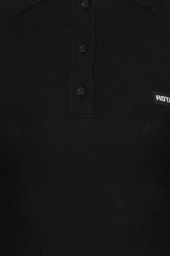 Mini Dresses|Knitwear-ROTATE Birger Christensen Slinky Knit Polo Dress Black Black color