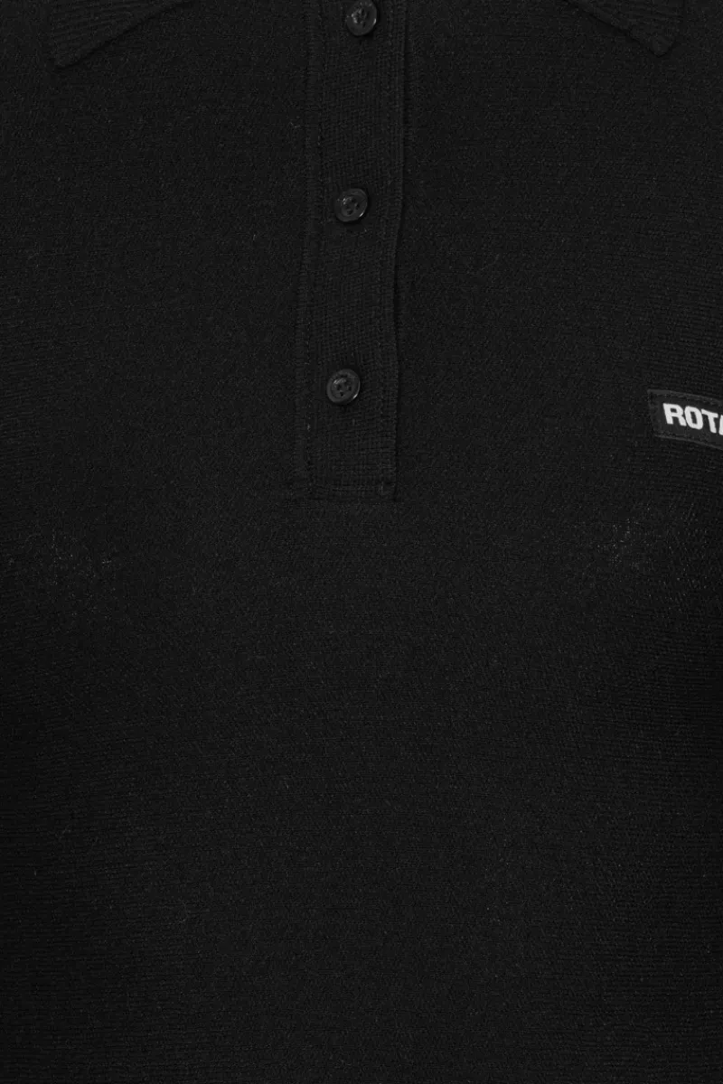 Mini Dresses|Knitwear-ROTATE Birger Christensen Slinky Knit Polo Dress Black Black color