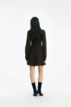 Mini Dresses|Knitwear-ROTATE Birger Christensen Slinky Knit Polo Dress Dark Brown Molé color