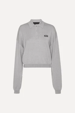 Knitwear|Tops-ROTATE Birger Christensen Slinky Knit Polo Light Grey Alloy (Light Gray) color