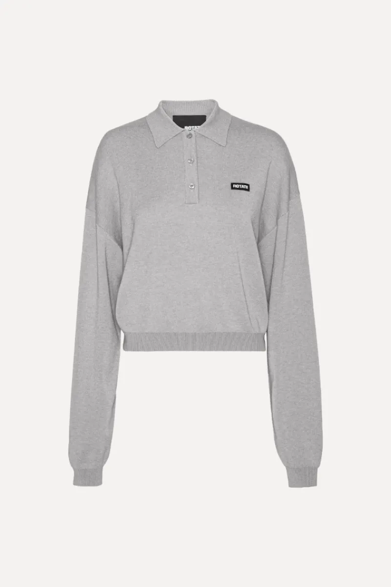 Knitwear|Tops-ROTATE Birger Christensen Slinky Knit Polo Light Grey Alloy (Light Gray) color