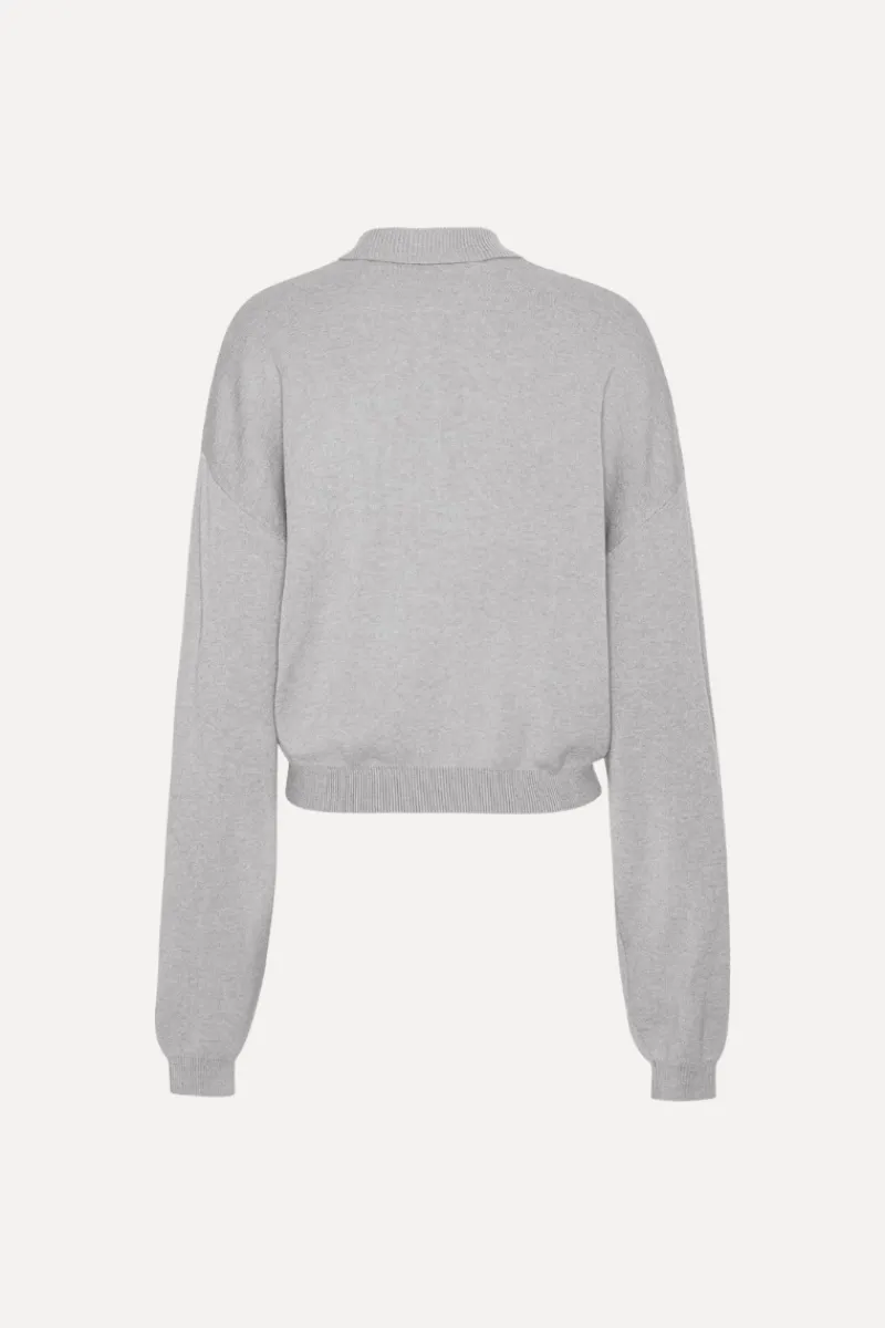Knitwear|Tops-ROTATE Birger Christensen Slinky Knit Polo Light Grey Alloy (Light Gray) color