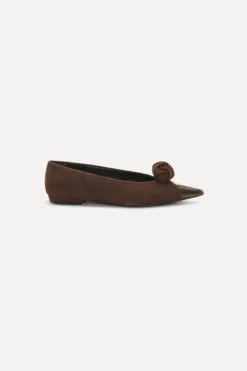 Shoes-ROTATE Birger Christensen Suede Knot Ballerina Chocolate Brown Chocolate Brown color