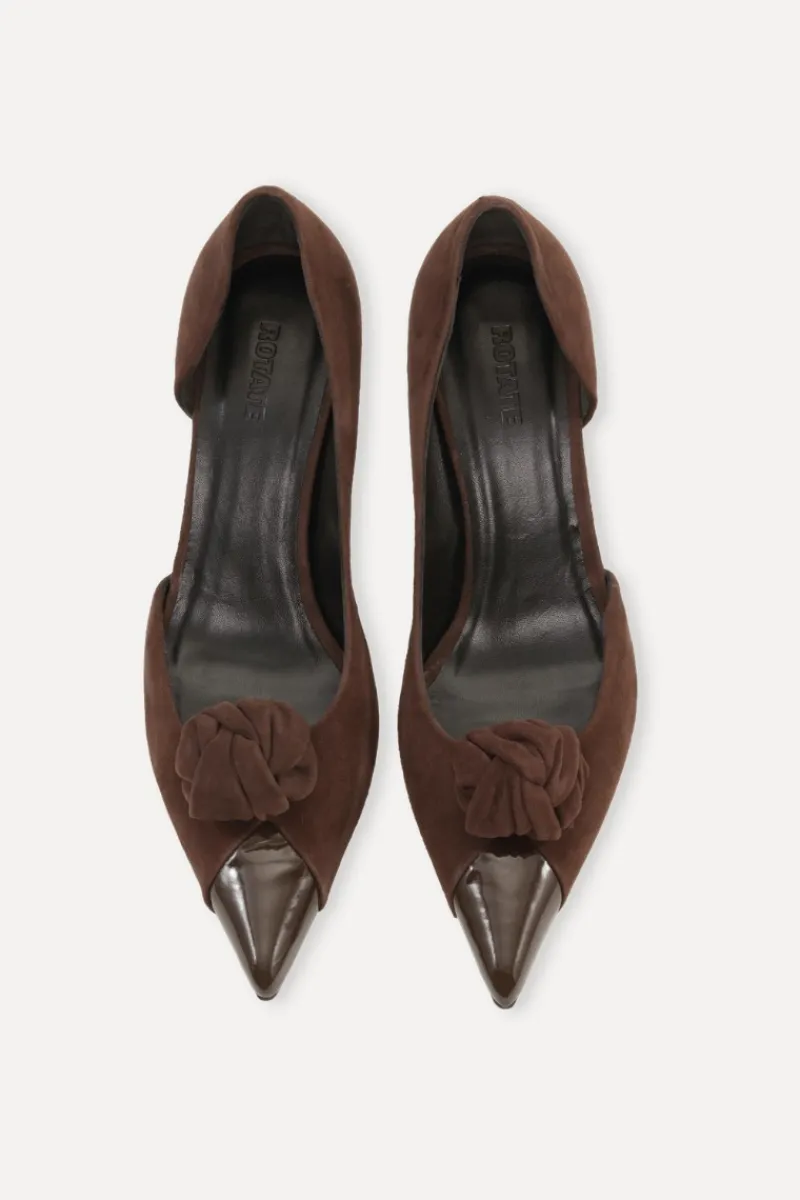 Shoes-ROTATE Birger Christensen Suede Knot Pump Chocolate Brown Chocolate Brown color