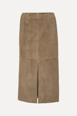 Skirts-ROTATE Birger Christensen Suede Midi Pencil Skirt Brown Morel color